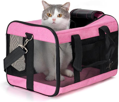 Soft Sided Airline Approved Cat Carrier, Lightweight Collapsible Dog Travel Carrier Pet Transport for Small Medium Cats Dogs Puppies Kitten up to 17 Lbs with Inner Safety Leash