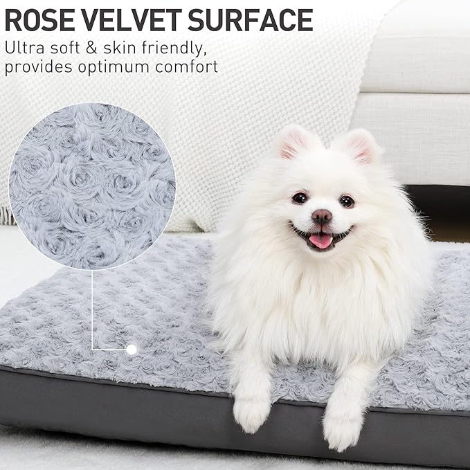 Dog Crate Bed Waterproof Dog Beds for Medium Dogs Rose Velvet Soft Fluffy Washable Dog Bed with Removable Cover & Anti-Slip Bottom 29 x 18 Inch,