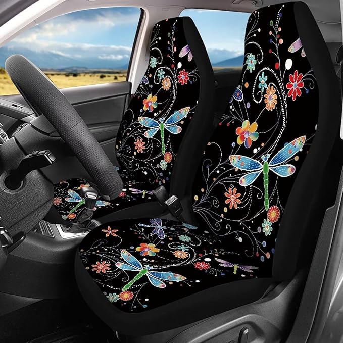 Dragonfly Flower Cat Seat Covers for Cars Full 4PC for