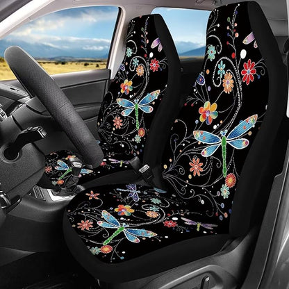 Dragonfly Flower Cat Seat Covers for Cars Full 4PC for