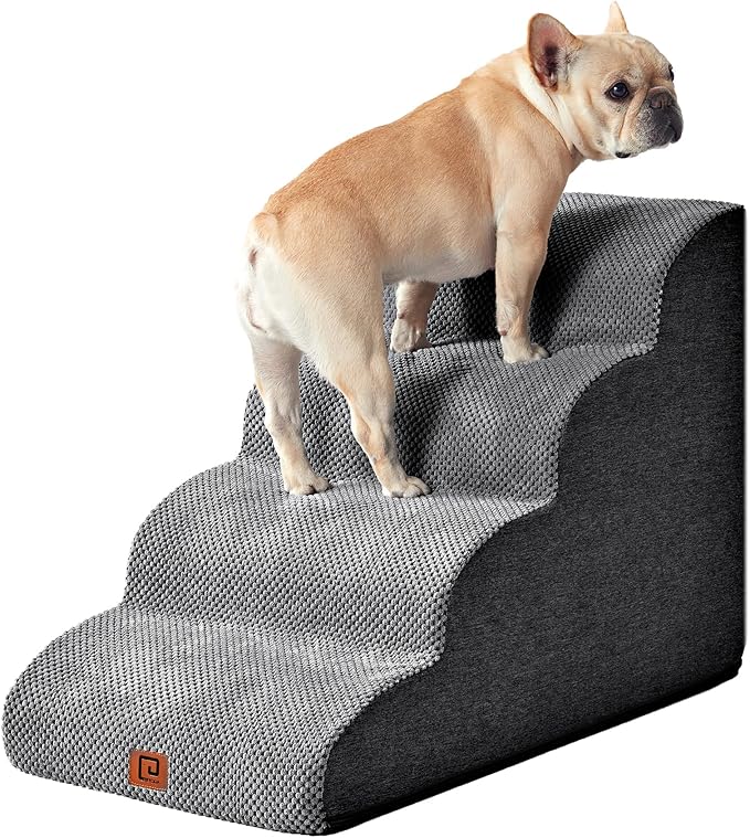 EHEYCIGA Curved Dog Stairs for High Beds 19.7" H 4-Step Dog