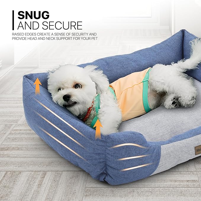 MoNiBloom 27"x21"x7" Dog Beds for Medium Small Dogs Machine-Washable Linen-Like Fabric Pet Beds Warming Cozy Soft Bed for Dogs and Cat