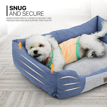 MoNiBloom 27"x21"x7" Dog Beds for Medium Small Dogs Machine-Washable Linen-Like Fabric Pet Beds Warming Cozy Soft Bed for Dogs and Cat