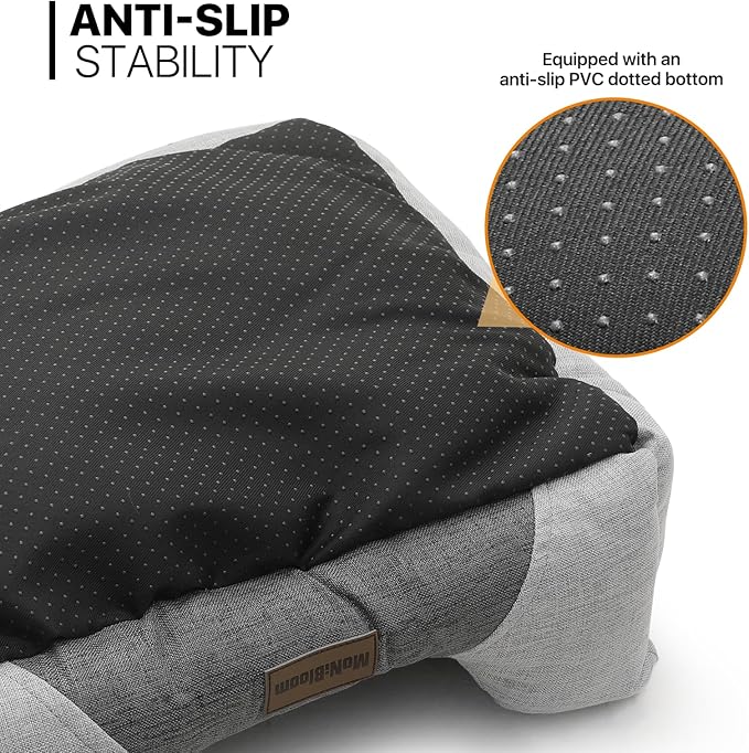 MoNiBloom 20"x17"x6.5" Dog Beds for Small Size Dogs Machine-Washable Linen-Like Fabric Pet Beds Warming Cozy Soft Bed for Dogs and Cat