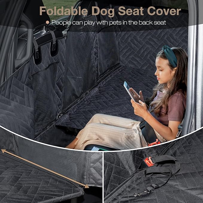 XL Dog Car Seat Cover for Trucks Dog Back Seat Extender and Bed with Strong Hard Bottom Pets Hammock for F150, RAM1500, Silverado 1500 Full Size Trucks with Storage Pockets (Black)