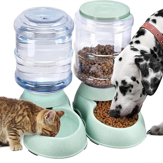 2 Pack Automatic Cat Feeder and Water Dispenser in Set Gravity Food Feeder and Waterer Pet Food Bowl for Small Medium Dog Pets Puppy Kitten Big Capacity 1 Gallon x 2