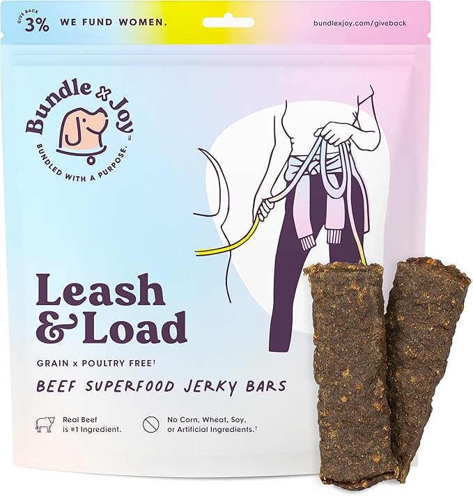 Leash & Load Dog Treats Beef Jerky Snack Bars, 5 oz Bag, Puppy and Dog Training Treats, Natural Superfood Grain Free Dog Treat Made with Real Beef, Superfoods, Corn, Poultry & Soy Free