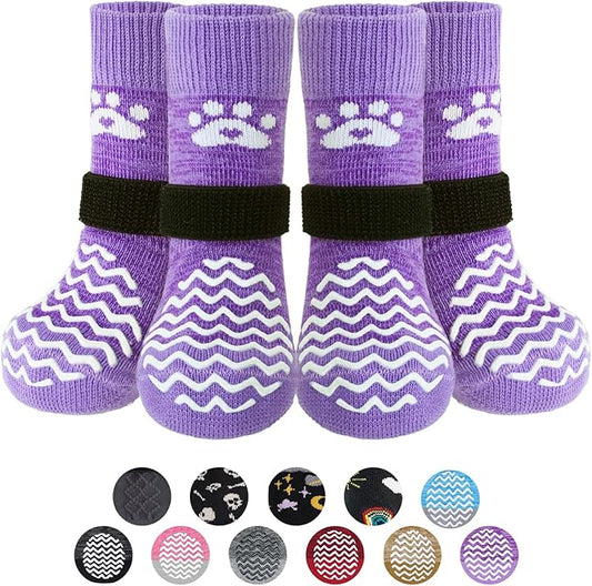 PUPTECK Anti Slip Dog Socks 2 Pairs with Double Grippers for Hardwood Floors