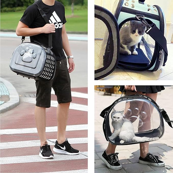 Cat Carrier Collapsible Breathable Package,Space Capsule Transparent Portable Bags Foldable Handbag for Pets Dogs Kitten Puppies,Designed for Travel, Hiking, Walking & Outdoor Use (Grey)