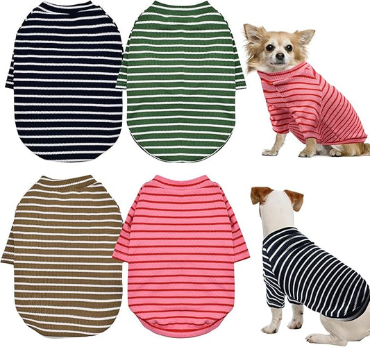 4 Pack Striped Dog Shirts Waffle Dog Clothes for Small Medium Dogs