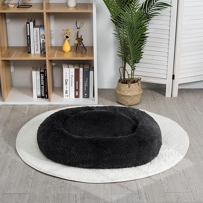Coohom Oval Calming Donut Cuddler Dog Bed Bed(30"/36"/43") for (XXL(43"x34"x8"), Dark
