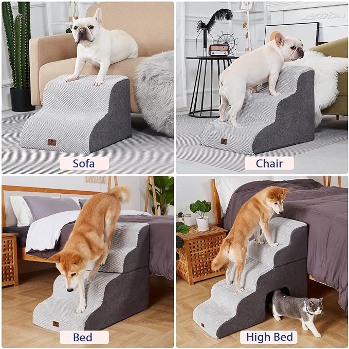 Pettycare Dog Stairs Ramp for High Beds and Couch 2 Steps,Grey