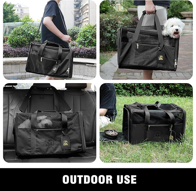 Luxury Pet Carrier for Dogs, Cats, Puppies - Airline TSA Approved, Durable Anti-Scratch Fabric, Soft-Sided, Consistent Airflow, Foldable Design, Cushion Pad, Travel (Black, Medium)