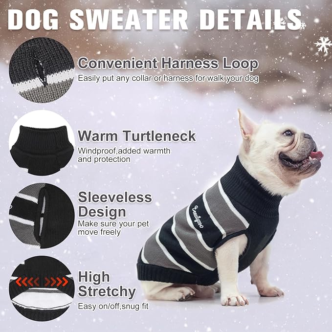 BEAUTYZOO Small Dog Sweater- Striped Pet Sweaters for Spring Summer Dog Clothes, Turtleneck Pullover Knitwear for Small Medium Large Dogs, Warm Coat Easter Outfit for Chihuahua Puppy Cat Boys Girls