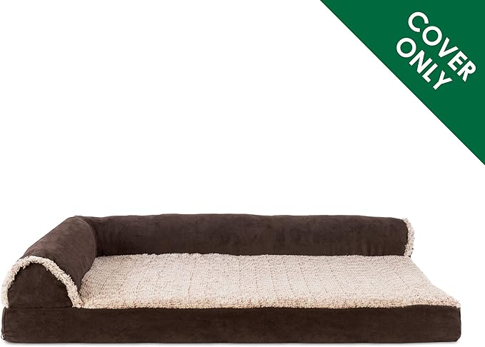 Furhaven Replacement Dog Bed Cover Two-Tone Faux Fur & Suede L Shaped Chaise