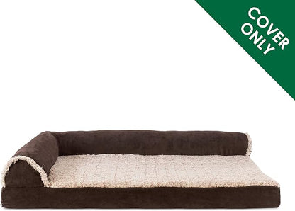 Furhaven Replacement Dog Bed Cover Two-Tone Faux Fur & Suede L Shaped Chaise