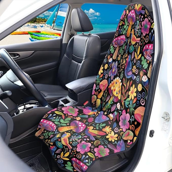 Mushroom Daisy Sweatproof Towel Car Front Seat Cover Non-Slip Bucket Seat Protector Easy to Install for Athletes