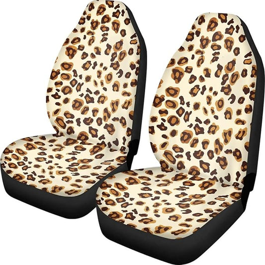 UNICEU Car Seat Cover Leopard Print Soft Universal 2pc Front