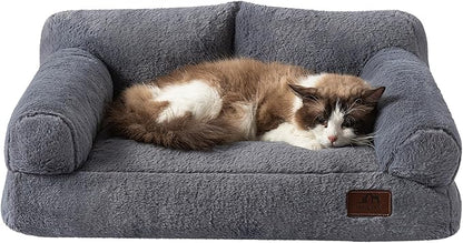 Hollypet Fluffy Plush Dog Cat Pet Sofa Couch Soft Calming Pet Beds for Medium Small Cats and Dogs