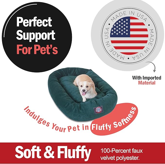 Majestic Pet 32 Inch Micro Velvet Calming Dog Bed Washable – Cozy Soft Round Dog Bed with Spine for Head Support 32x23x7 (inch)