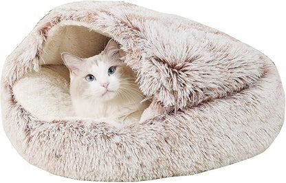 Cat Beds for Indoor Cats Cave & Calming Dog Beds 24inch, Coffee