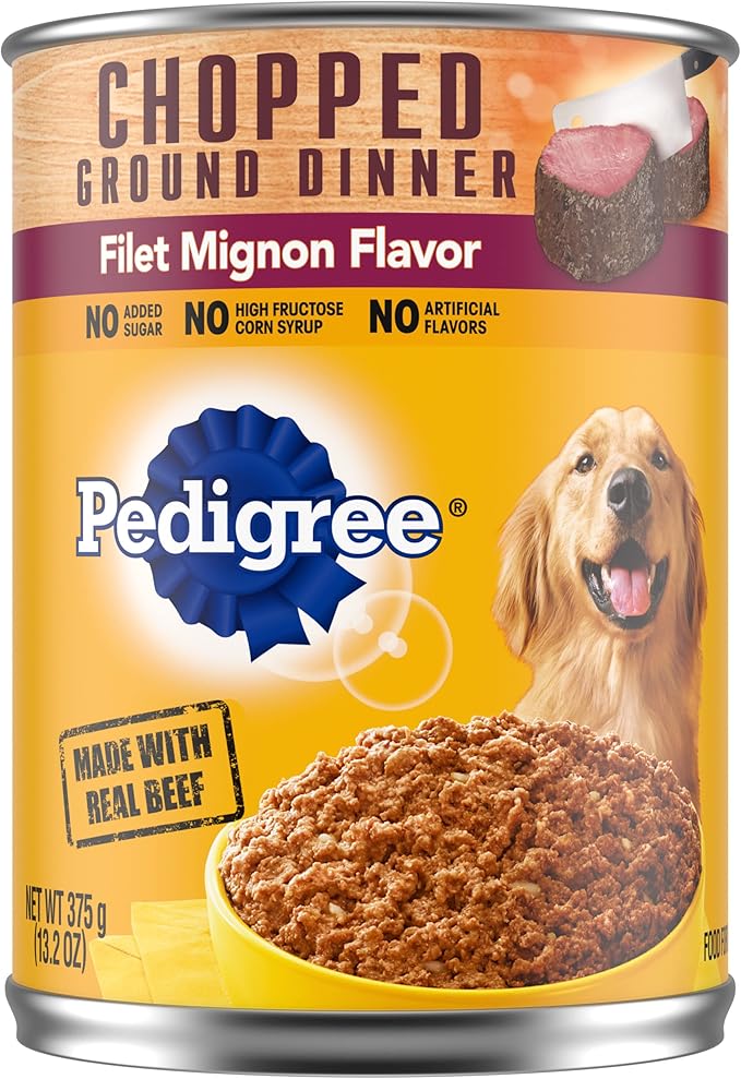 PEDIGREE CHOPPED GROUND DINNER Adult Canned Soft Wet Dog Food, Filet Mignon Flavor, 13.2 oz. Cans (Pack of 12)