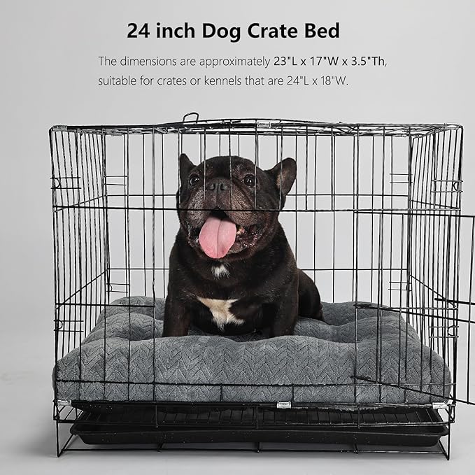 Small Dog Bed for Crate Washable Extra Soft 24 inch Dog Crate Bed with Anti-Slip Bottom Puppy Sleeping Pad for Small Breeds Dogs up to 25 lbs 24" x 18",Dark Grey