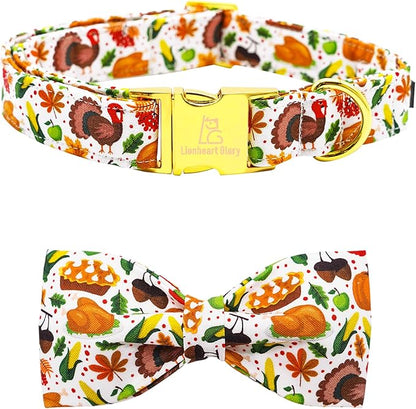 Lionheart glory Thanksgiving Dog Collar, Turkey Dog Bow Collar Adjustable Soft and Comfortable Bowtie Collars for Medium Dogs Girl or Boy Pet Gift Fall Collar Dog Bow