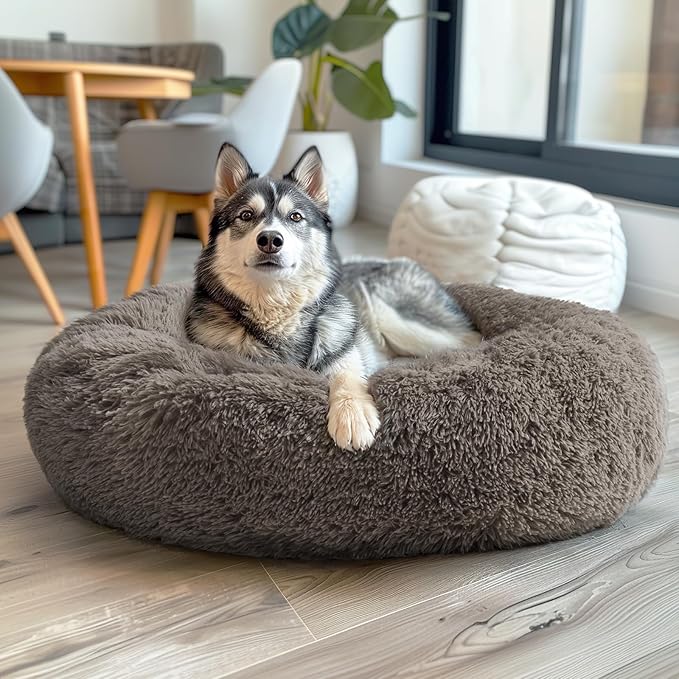 Veehoo Calming Dog Bed for Large Medium Dog 100 lbs 36", Brown