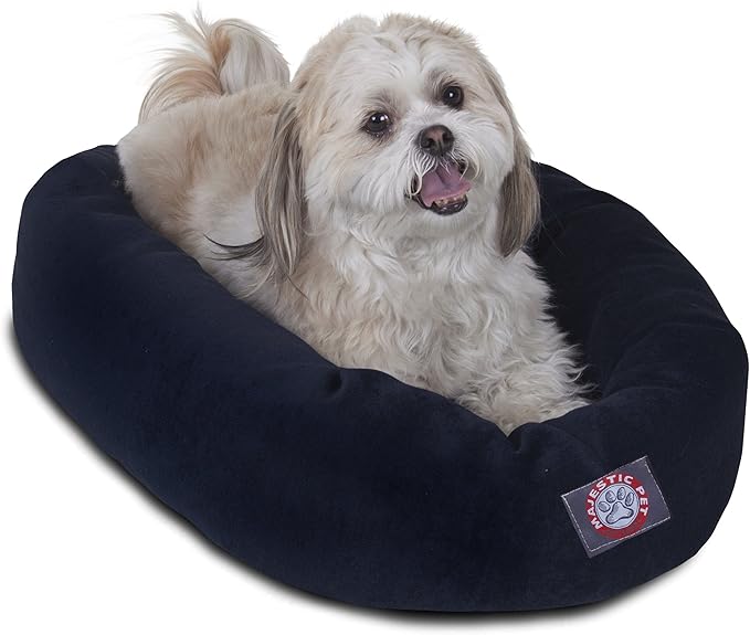 Majestic Pet 24 Inch Micro Velvet Calming Dog Bed Washable – Cozy Soft Round Dog Bed with Spine for Head Support 24x19x7 (inch)