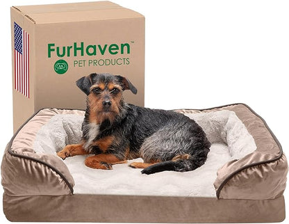 Furhaven Memory Foam Dog Bed for Medium/Small Dogs w/ Removable Bolsters & Washable Cover 35 lbs