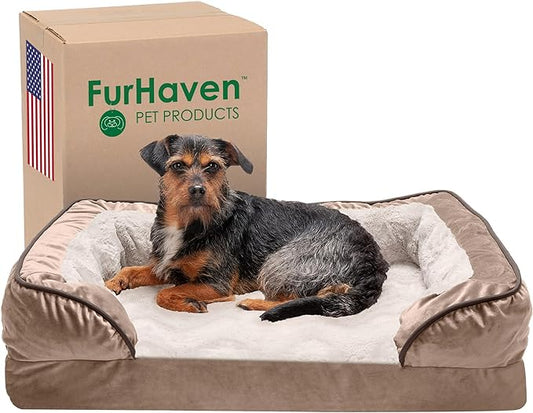 Furhaven Memory Foam Dog Bed for Medium/Small Dogs w/ Removable Bolsters & Washable Cover 35 lbs