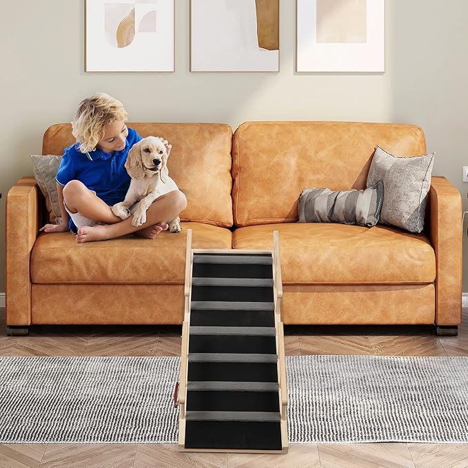 Wooden Dog Ramp for Car Dog Stairs for High Beds, Foldble Pet Steps with Handrail Dog Ramps for Large Dogs Older Animals