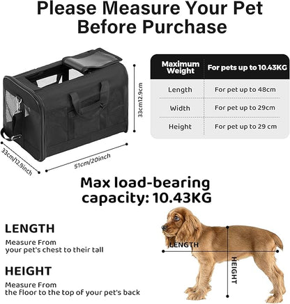 ScratchMe Pet Travel Carrier Soft Sided Portable Bag for Cats and Small Dogs, Collapsible, Durable, Airline Approved, Travel Friendly, Carry Your Pet with Safely and Comfortably, Black, Large