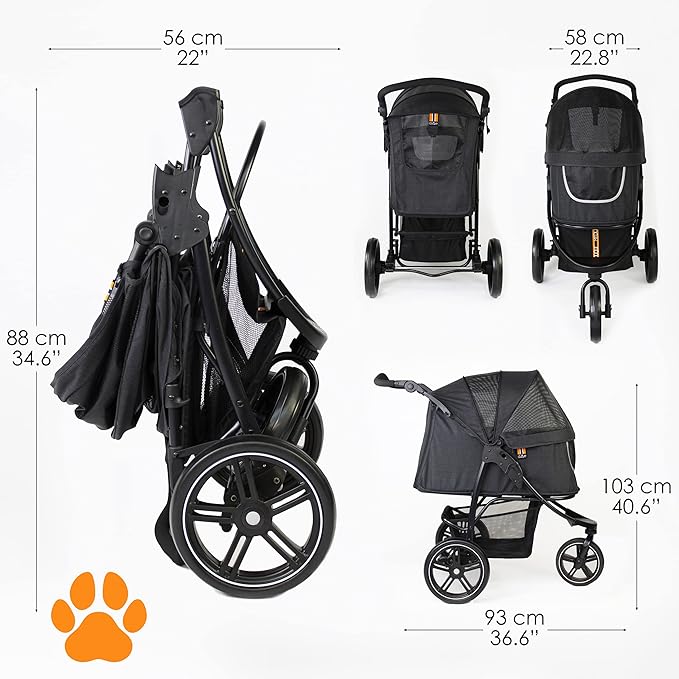 Pet 3-Wheel Stroller 70 lbs, 360-Degree Swivel