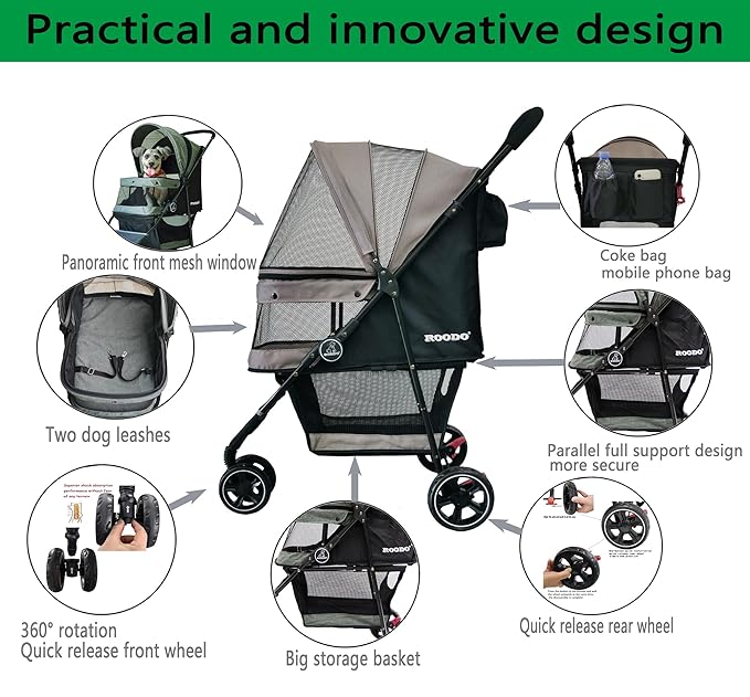 ROODO Escort 3Wheel Dog Stroller Cat Stroller Pet Stroller for Small Dogs and Cats