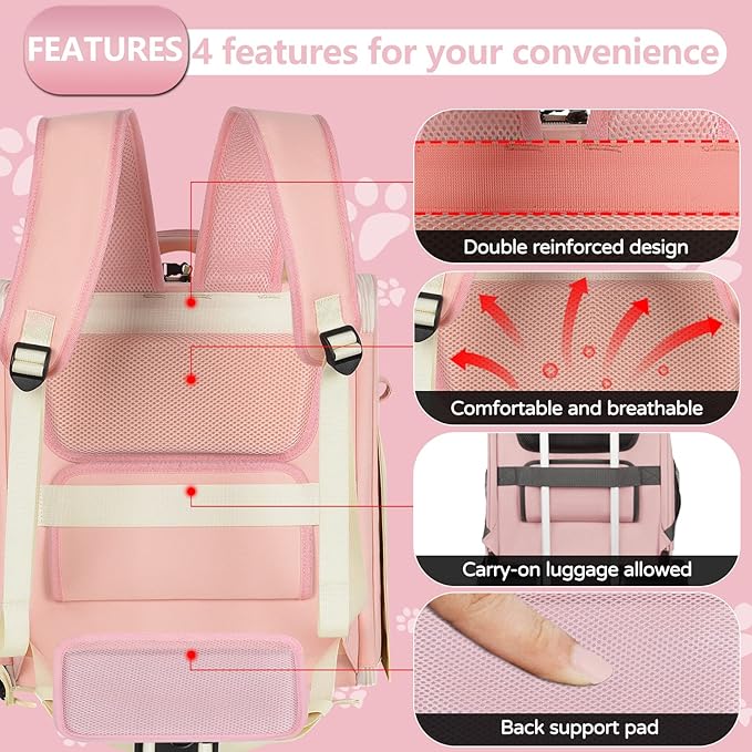 Clear Bubble Cat Carrier Backpack, Space Capsule Pet Carrier Backpack for Large Cats and Small Dog, Breathable Dog Backpack Carrier for Travel and Hiking, Pink