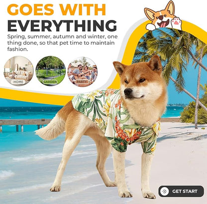 Dog Shirt Hawaiian Dog and Cat Summer T-Shirts Dog Style Floral Breathable Cool Clothes Hawaiian Shirts for Dogs and Cats Owner and Pet Shirts are Sold Separately
