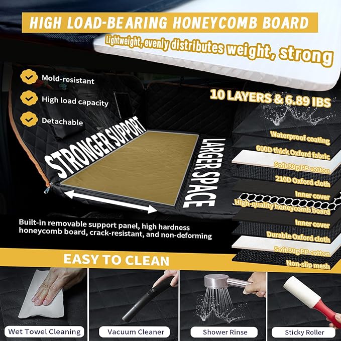 Back Seat Extender for Dogs with Hard Bottom Car Seat Cover-Dual Support Straps 300lbs