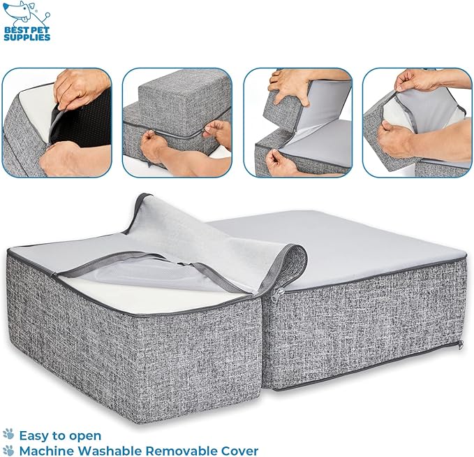 Best Pet Supplies Foldable Foam Pet Steps for Small Dogs and Cats Linen,2-Step