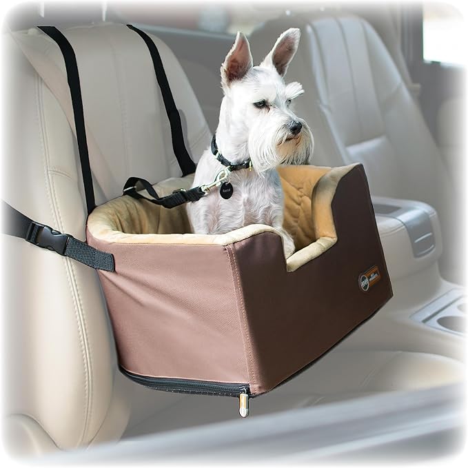 K&H Pet Products Hanging Bucket Booster Pet Seat, Elevated Dog Booster Car Seat, Car Window View for Petite and Toy Breeds, Tan 16 X 14.5 Inches