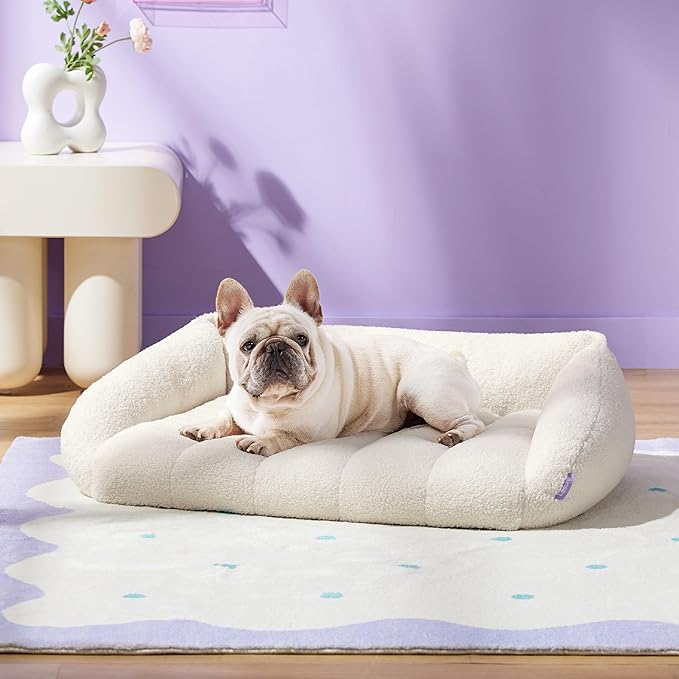 Lesure Orthopedic Dog Bed Sofa for Medium Dogs Foam(28" x 23" x 10", Cream)