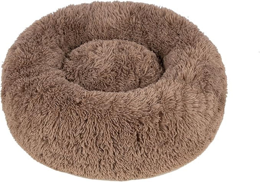 Best Pet Supplies Round Calming Dog Bed with Plush Faux Fur Fabric 27x27x7.5''