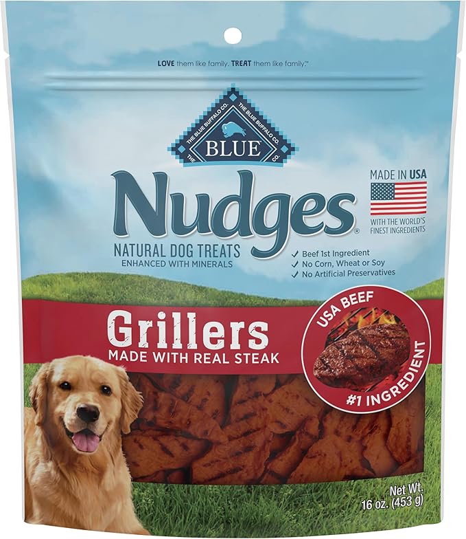 Blue Buffalo Nudges Grillers Natural Dog Treats, Made in the USA with Real Steak, 16-oz. Bag