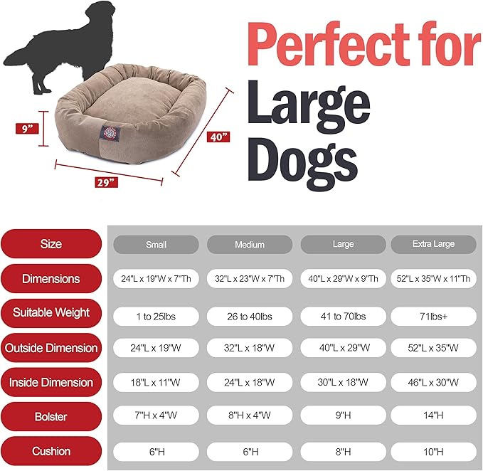 Majestic Pet 40 Inch Micro Velvet Calming Dog Bed Washable – Cozy Soft Round Dog Bed with Spine for Head Support 40x29x9 (inch)