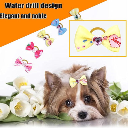 60Pcs Puppy Dogs Hair Barrettes Bows with Rubber Bands