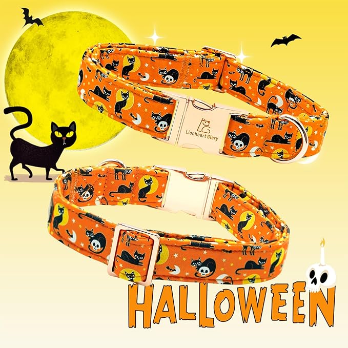 Lionheart glory Premium Halloween Dog Collars Flower Dog Collar Heavy Cotton Adjustable Fall Dog Collar for Medium Dogs Cat Print Dog Collar Flower Dog Collar with Bow Tie