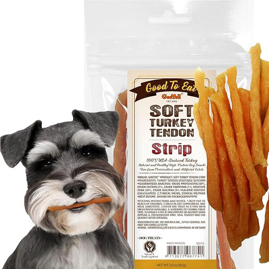 Gootoe Soft Turkey Tendon Dog Treats – 100% USA-Sourced, Natural Snack, Premium Training Chews, Hypoallergenic, Reseal Value Bags, Ideal for Small & Senior Dogs, Soft Strip 3oz/Pack