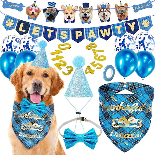 Birthday Plaid Dog Bandana with Button