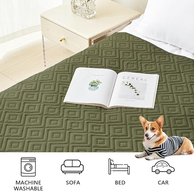 hyha Waterproof Dog Blanket, Soft Dog Bed Cover Pet Blankets, Waterproof Sofa Couch Cover for Dogs Washable, Reversible Pet Couch Covers for Sofa Furniture (68x82 Inch, Green/Navy Blue)